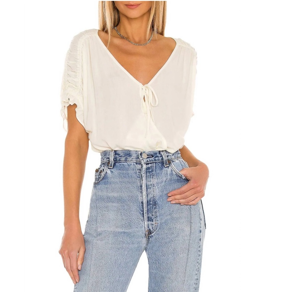 Intimately Free People — Cleo Draped Split Neck Short Sleeve Bodysuit